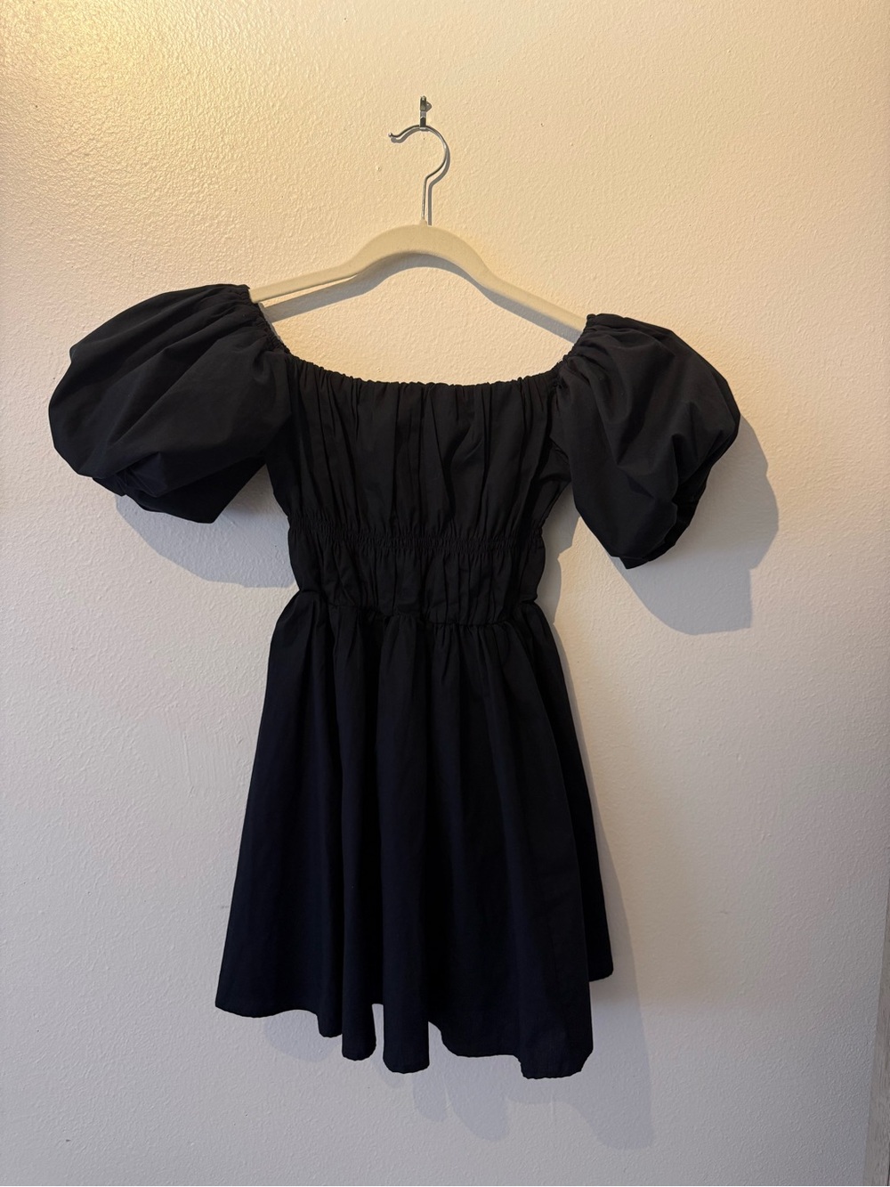 Abercrombie & Fitch Black Puff-Sleeve Smocked Mini Dress
